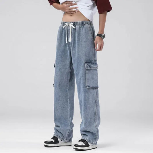 Men's Baggy Cargo Jeans with Elastic Waist | Casual Vintage Style