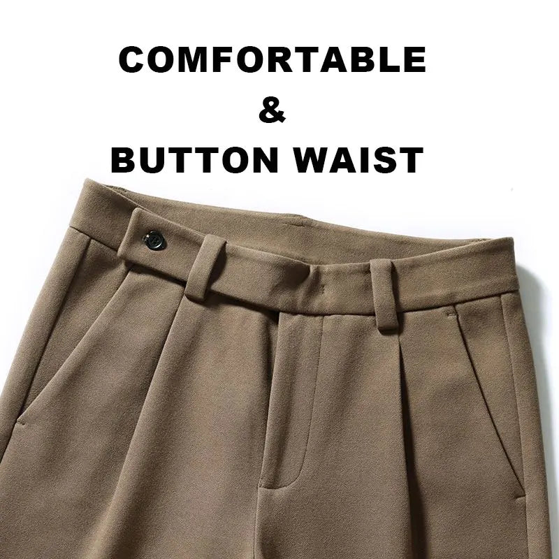 High-Quality Brown Woolen Straight Casual Pants for Men