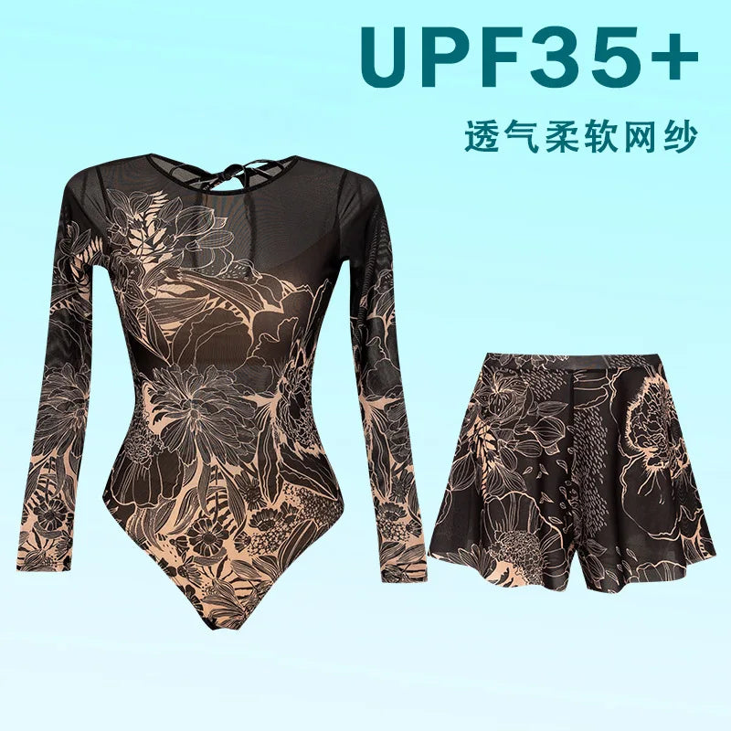 Women's Long Sleeved Sun Protection One Piece Swimsuit