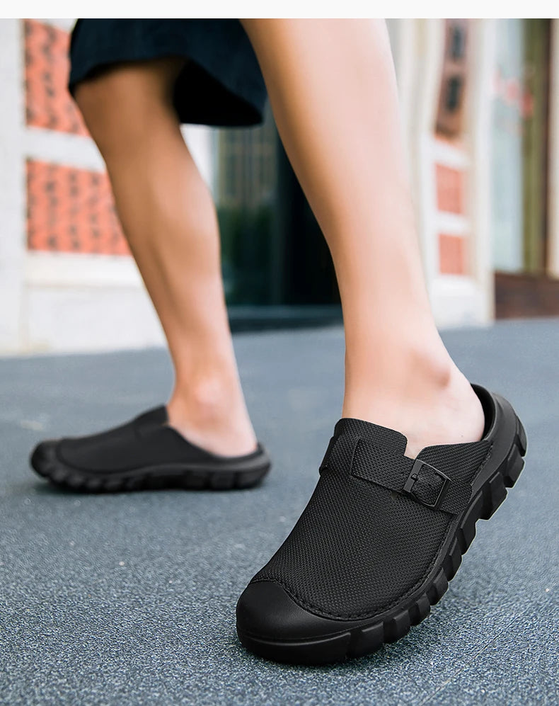 Summer Mens Casual Shoes Mesh Breathable Half Slippers Fashion Walking Sneakers Handmade Male Sandals Lightweight Non-slip Clogs
