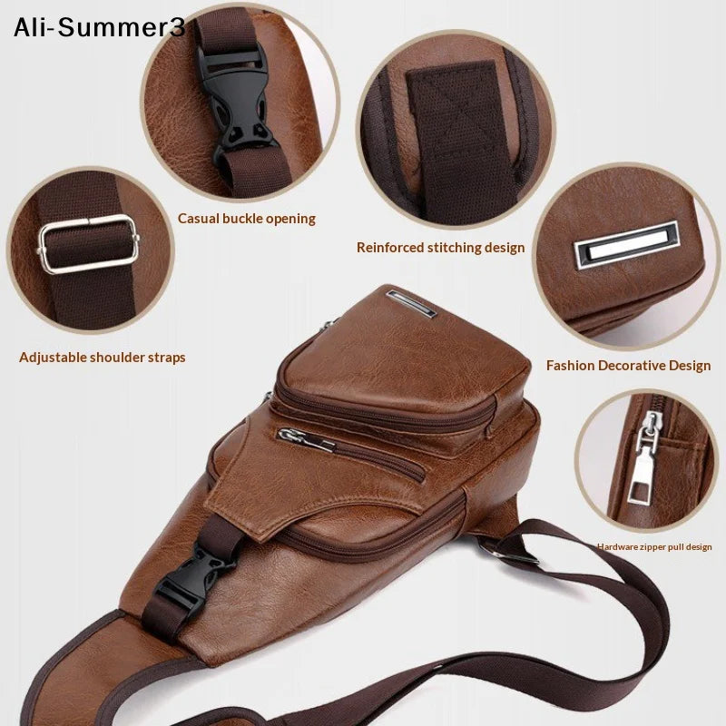 Men's Casual PU Crossbody Bag | Multi-Functional USB Charging