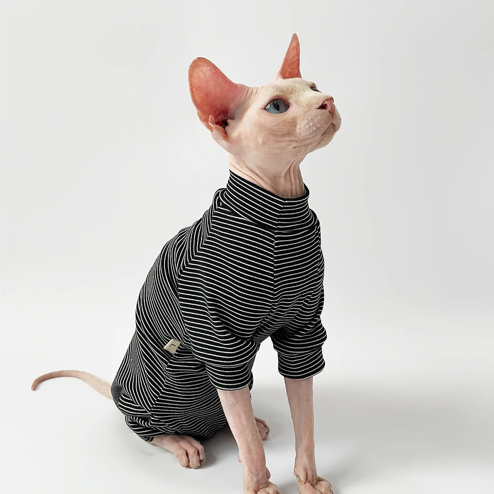 Ropa de Algodón Cómoda para Gatos sin Pelo | Atuendos Rayados con Estilo
