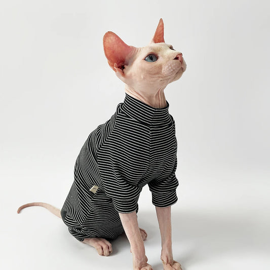 Ropa de Algodón Cómoda para Gatos sin Pelo | Atuendos Rayados con Estilo