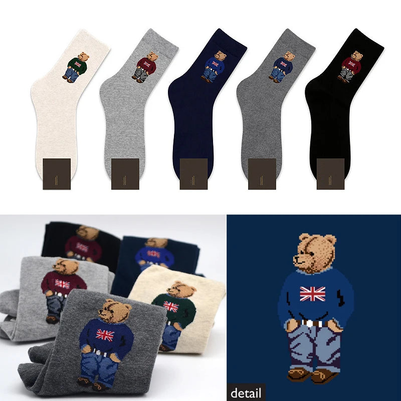 Men's Cartoon Bear Socks | Fun & Breathable Skateboard Socks
