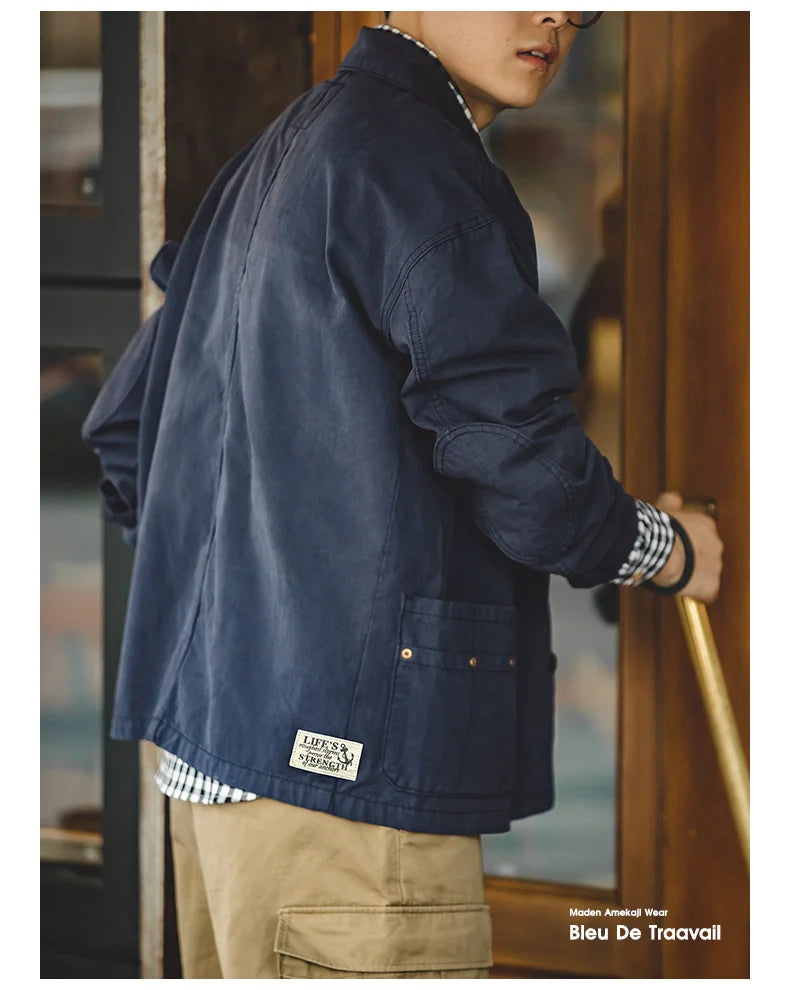 Men's Navy Heavyweight Multi-Pocket Vintage Jacket | Stylish & Durable