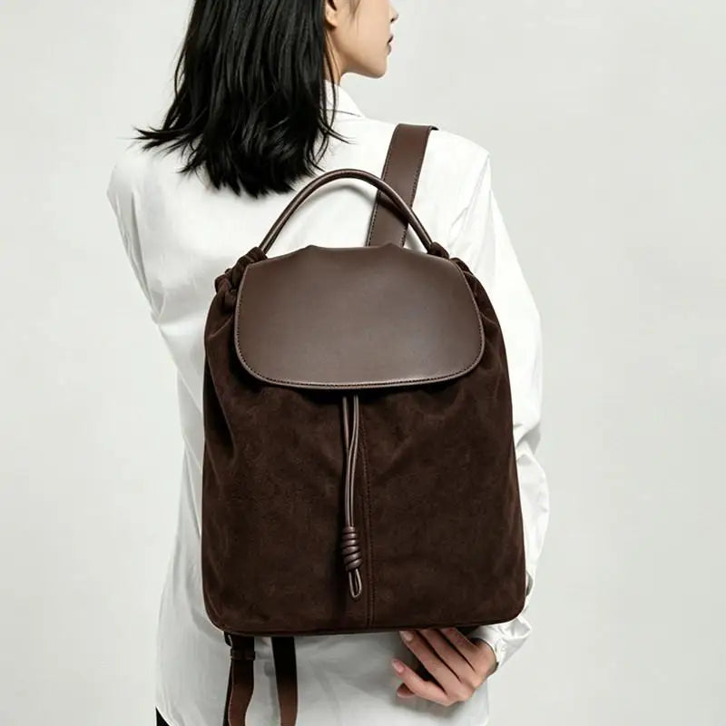 Versatile Large Capacity Suede Leather Bucket Backpack | Trendy Design