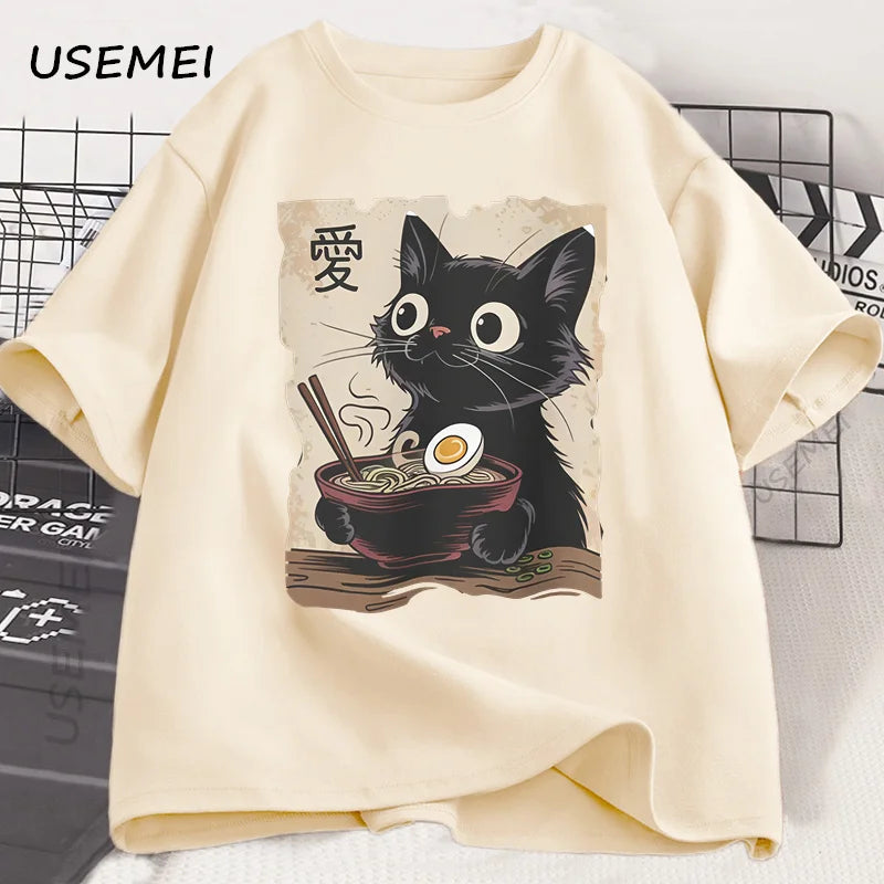 Funny Cat Ramen Graphic Tee | Kawaii Anime Cat T-Shirt
