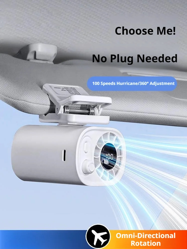 360° Rotatable Clip-On Car Fan | Lightweight USB Rechargeable