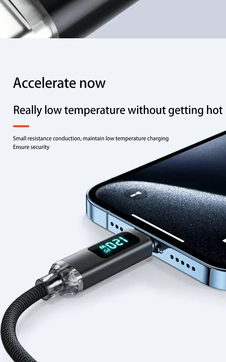 120W USB A to Type C Fast Charging Cable with LED Display