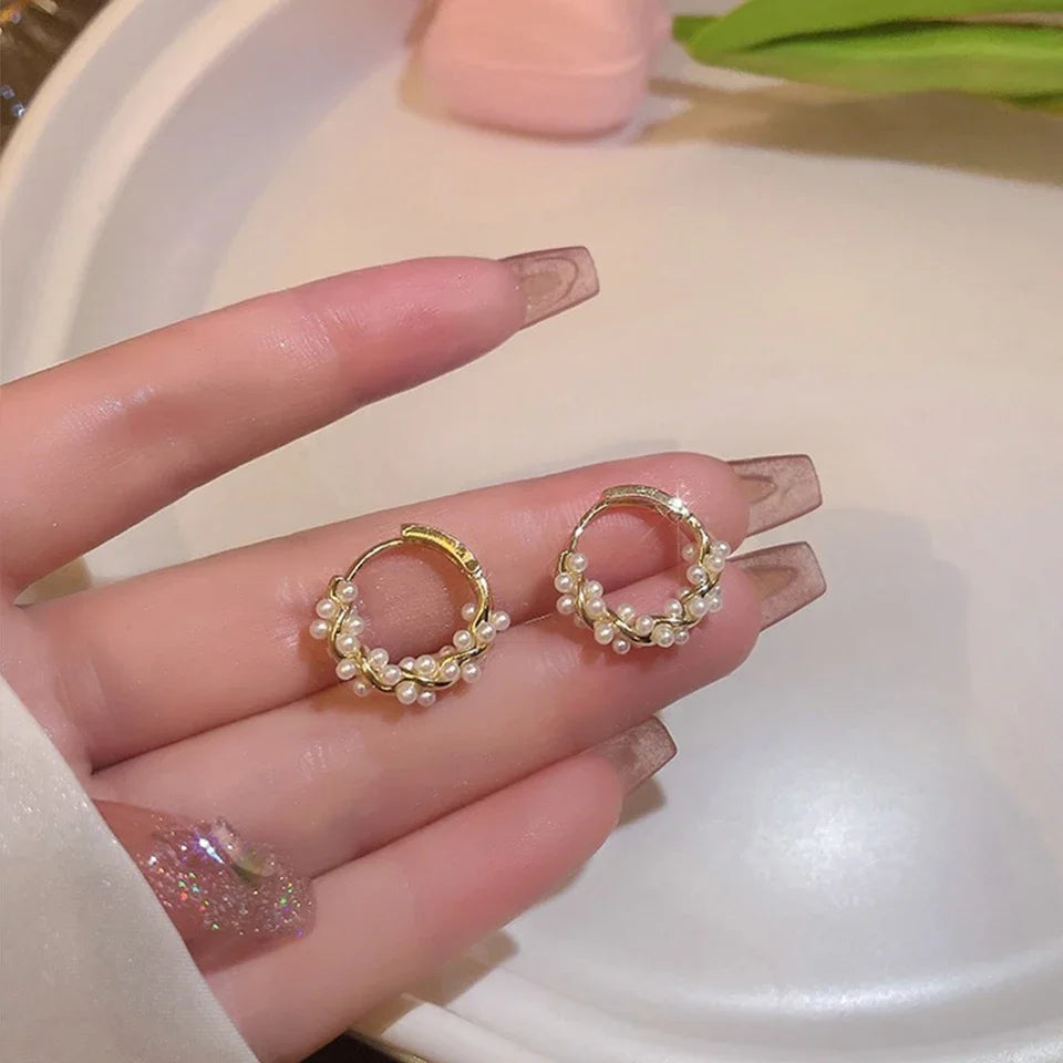 Minimalist Pearl Hoop Earrings for Women | Elegant Huggie Style