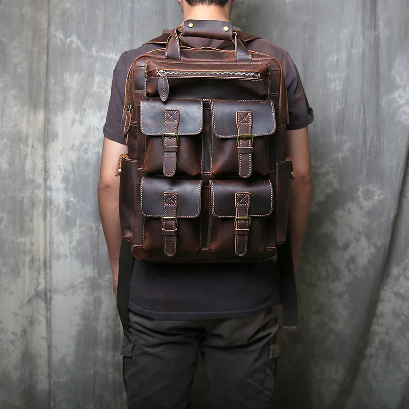 Men's Retro Genuine Leather Backpack | Spacious Multi Pocket Design
