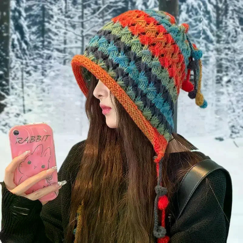 Women's Cute Bear Plush Knitted Hat | Cozy Winter Beanie