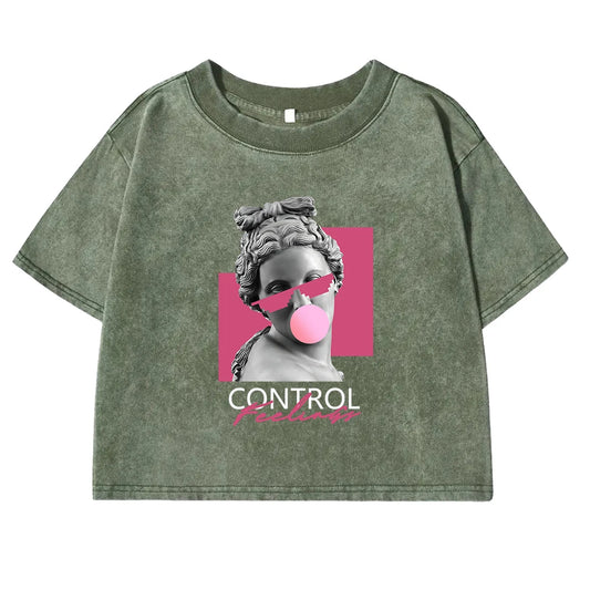 Women's Casual Cotton Crop Top | Artful Bubble Design Tee