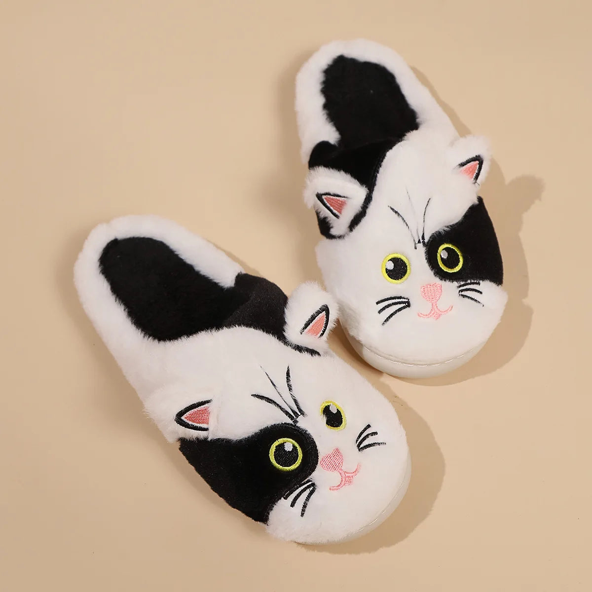 Kawaii Cat Plush Slippers for Women | Cozy Winter Home Shoes