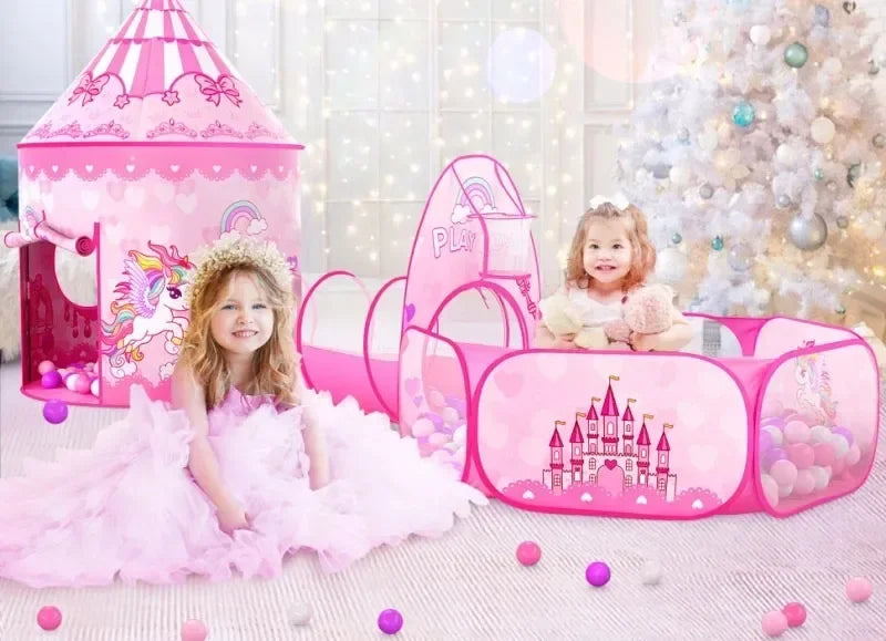 3 in 1 Kids Tent House with Tunnel & Ball Pool | Portable Play Toy