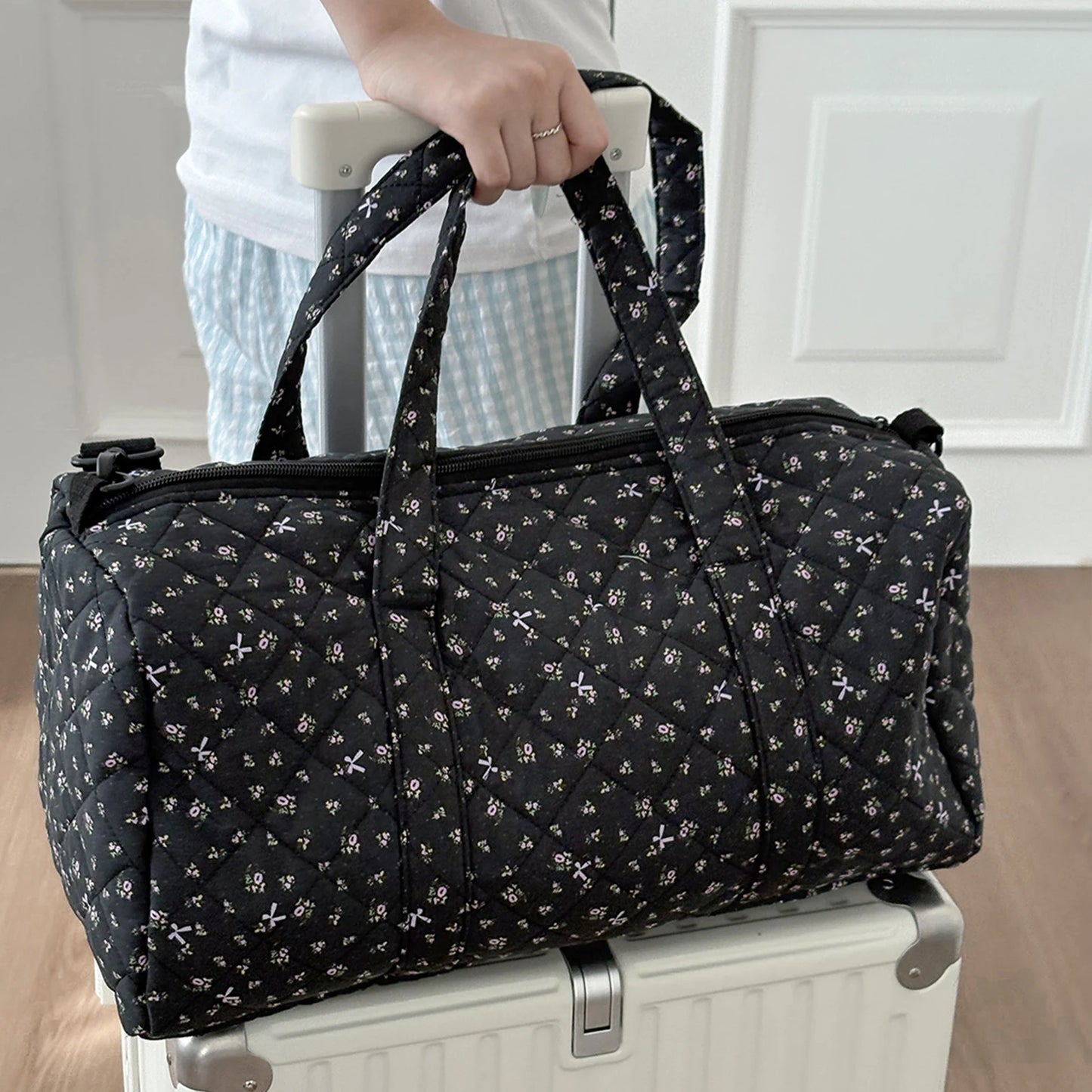 Floral Print Cotton Quilted Duffle Bag | Stylish Overnight Bag