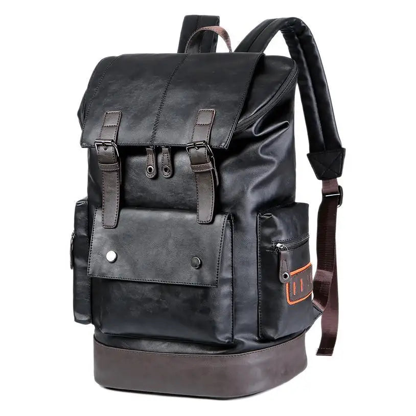 Men's Fashion PU Leather Large Capacity Waterproof Backpack