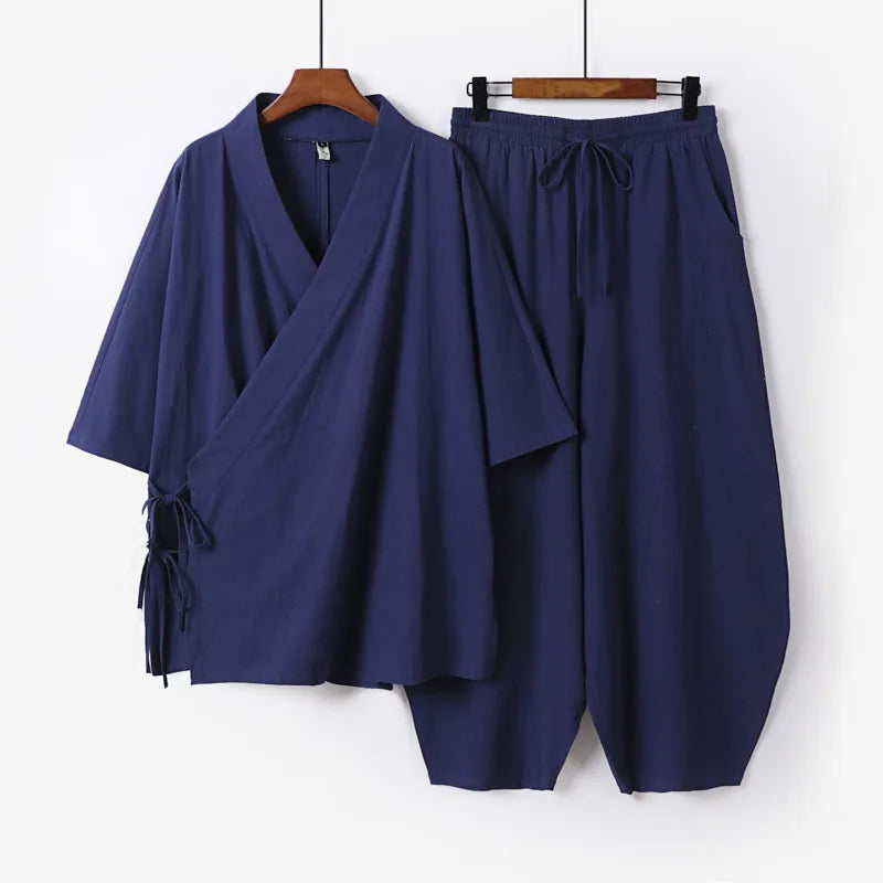 Plus Size Men's Kimono Cardigan & Pants Set | Stylish Yukata Outfit