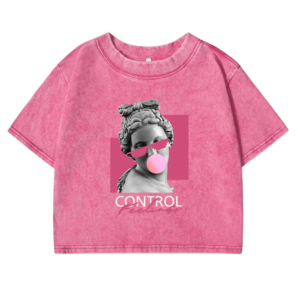 Women's Casual Cotton Crop Top | Artful Bubble Design Tee
