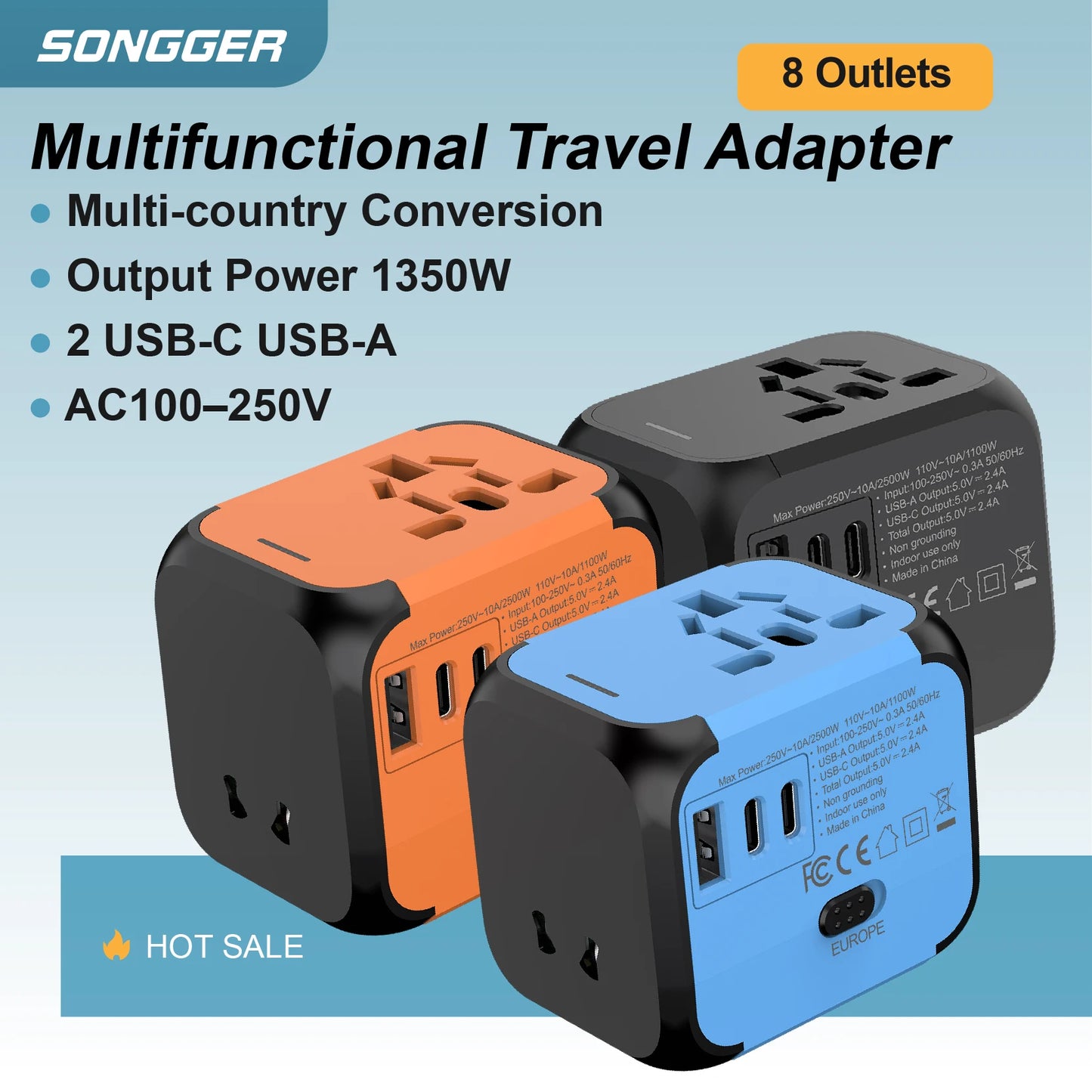 Universal Travel Adapter with USB-C & USB-A | Worldwide Compatibility