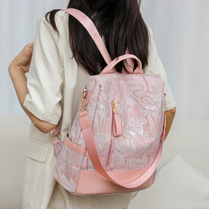 Stylish Color Blocking PU Leather Backpack | Anti-Theft Travel Bag