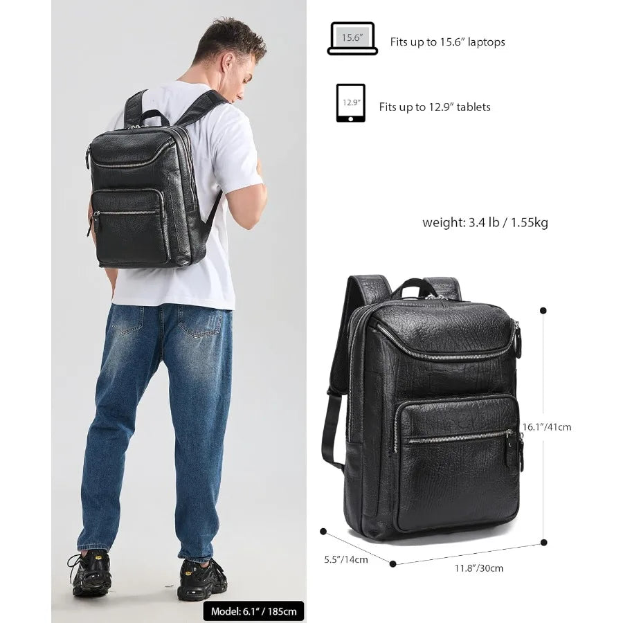 Men's Full Grain Leather Backpack | Durable Travel & Laptop Bag