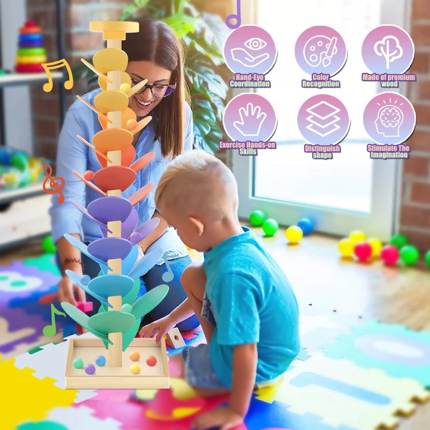 49PCS Wooden Marble Run Music Tree Toy | Fun Learning Game for Kids