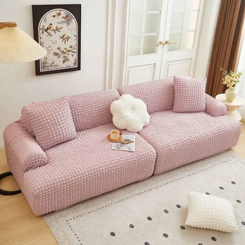 Solid Color Bubble Popcorn Sofa Cover | Elastic & Durable Fit