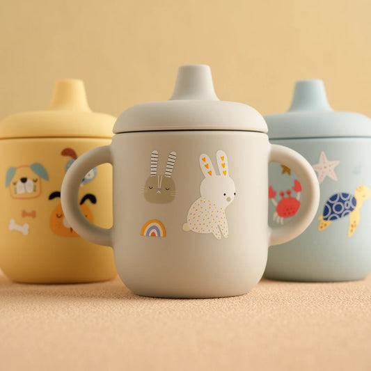 Vaso de alimentación de silicona con dibujos animados para bebés | Sin BPA y a prueba de fugas