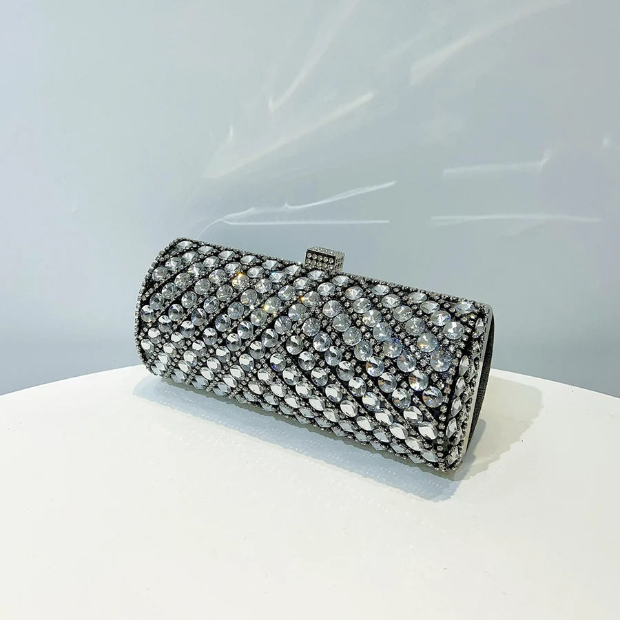 Cylindrical Crystal Evening Clutch Bag | Elegant Women's Purse