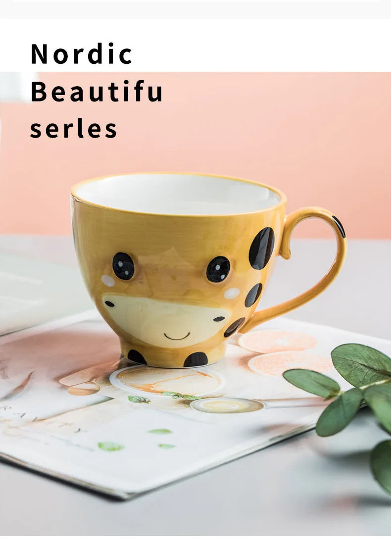 Cute Cartoon Dinosaur & Cat Ceramic Mugs | Fun Breakfast Cups