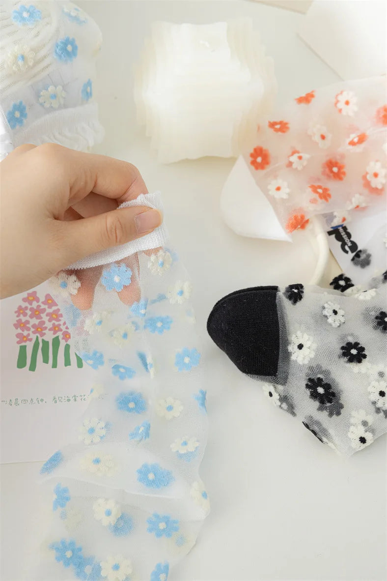Floral Print Women's Socks | Thin Transparent Summer Socks