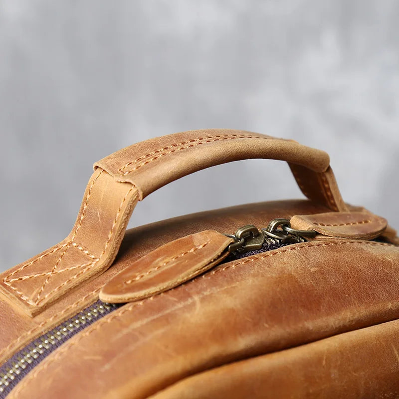 Men's Vertical Genuine Leather Backpack | Classic Retro Style