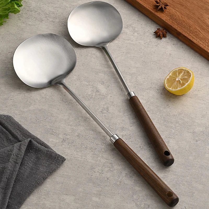 Stainless Steel Wok Spatula with Wooden Handle | Versatile Cooking Utensil