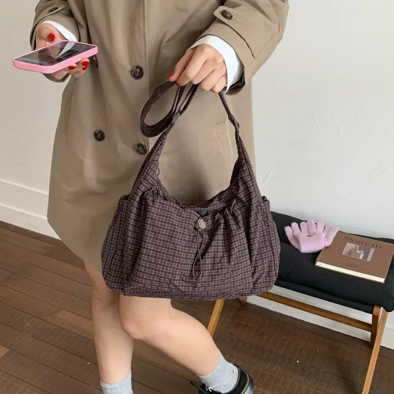 Stylish Plaid Nylon Shoulder Tote Bag | Versatile Everyday Accessory