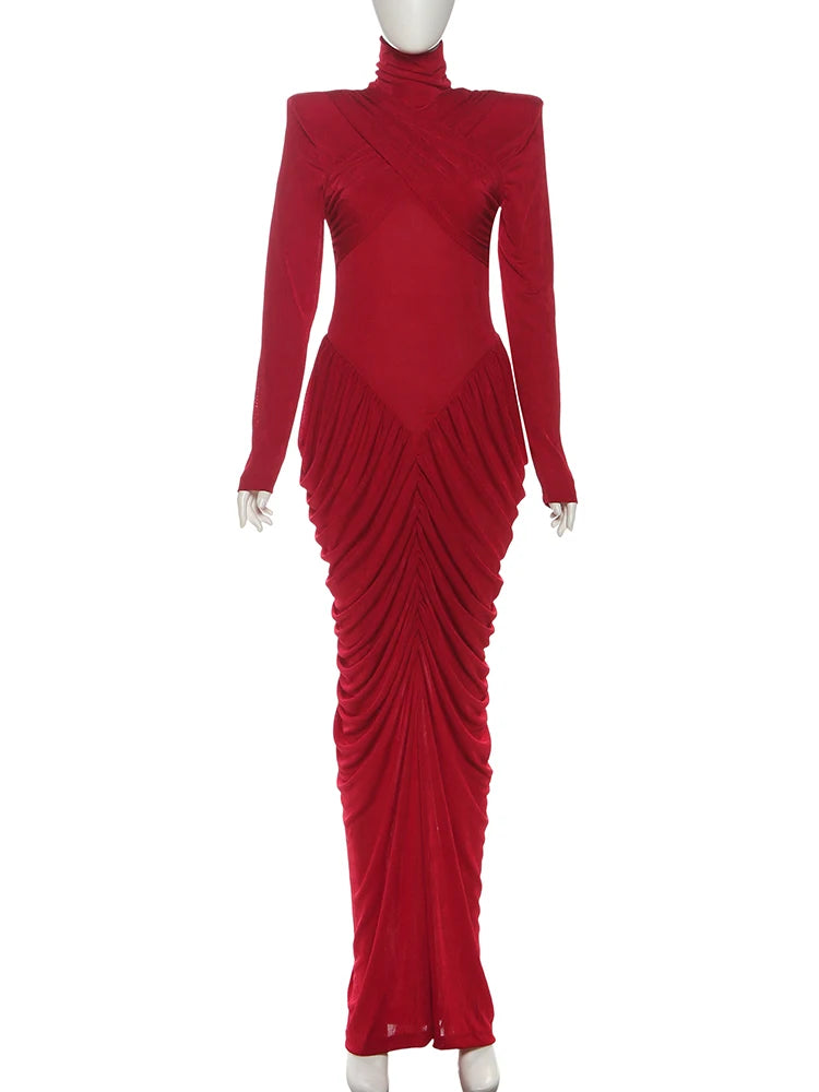 Elegant Autumn Maxi Dress | Turtleneck Full Sleeve Womens Dress