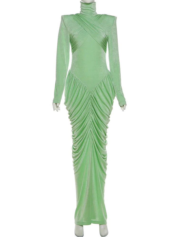 Elegant Autumn Maxi Dress | Turtleneck Full Sleeve Womens Dress