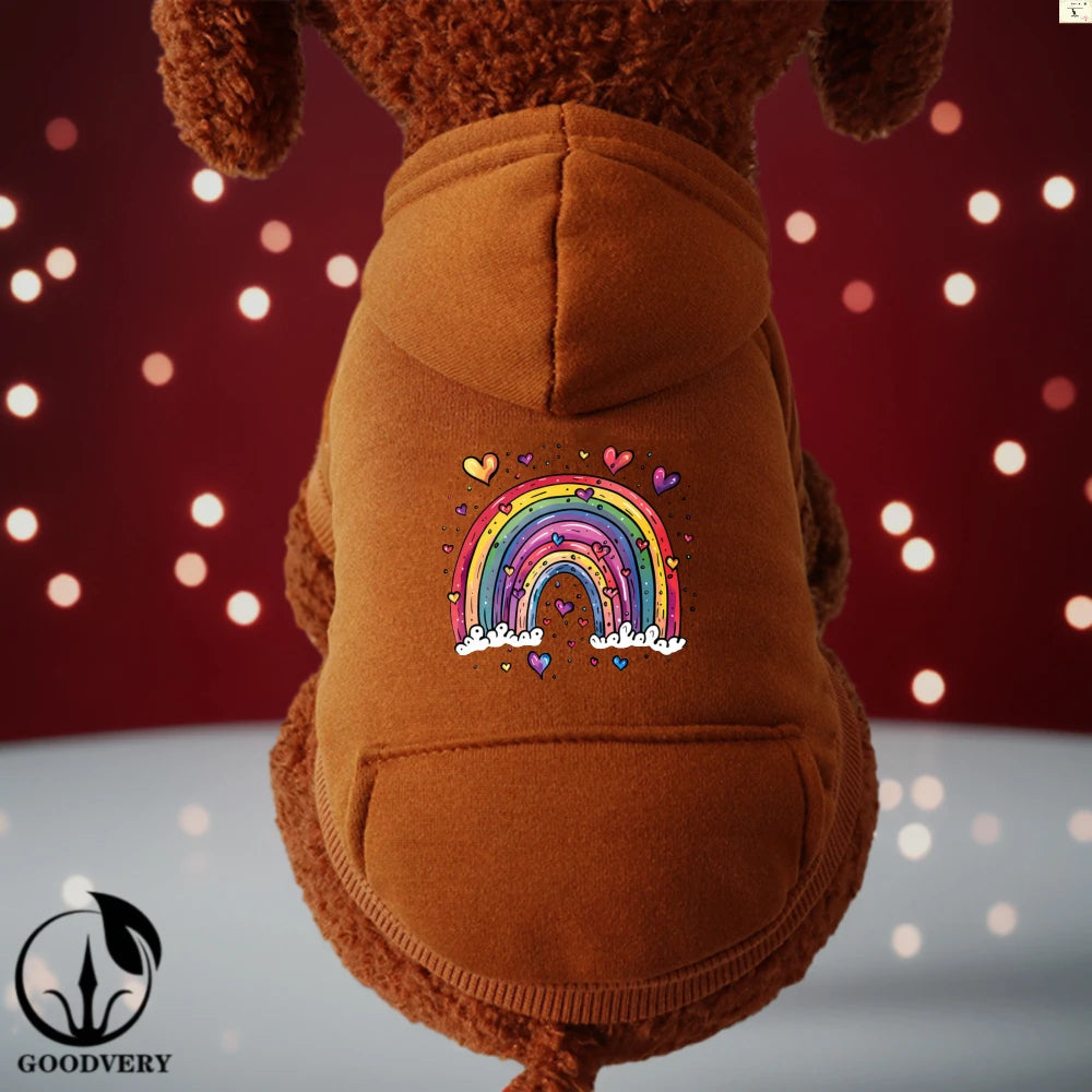 Sudadera con capucha elegante para perros | Divertido patrón de arcoíris de dibujos animados
