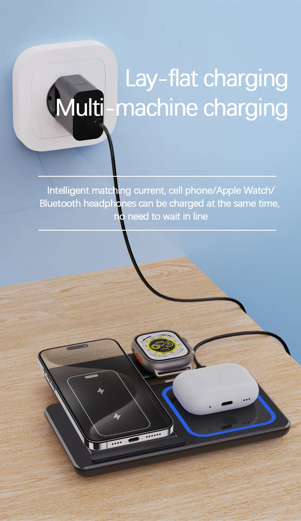 30W Foldable 3-in-1 Wireless Charging Station | Fast Qi Charger