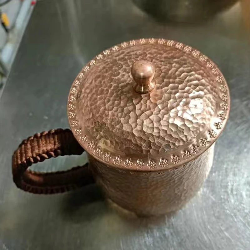 Handcrafted Pure Copper Beer Coffee Cup, Milk Mug, Retro Weave Handle, Thickened 500 ml Water Drinking Cups, Couple Gifts