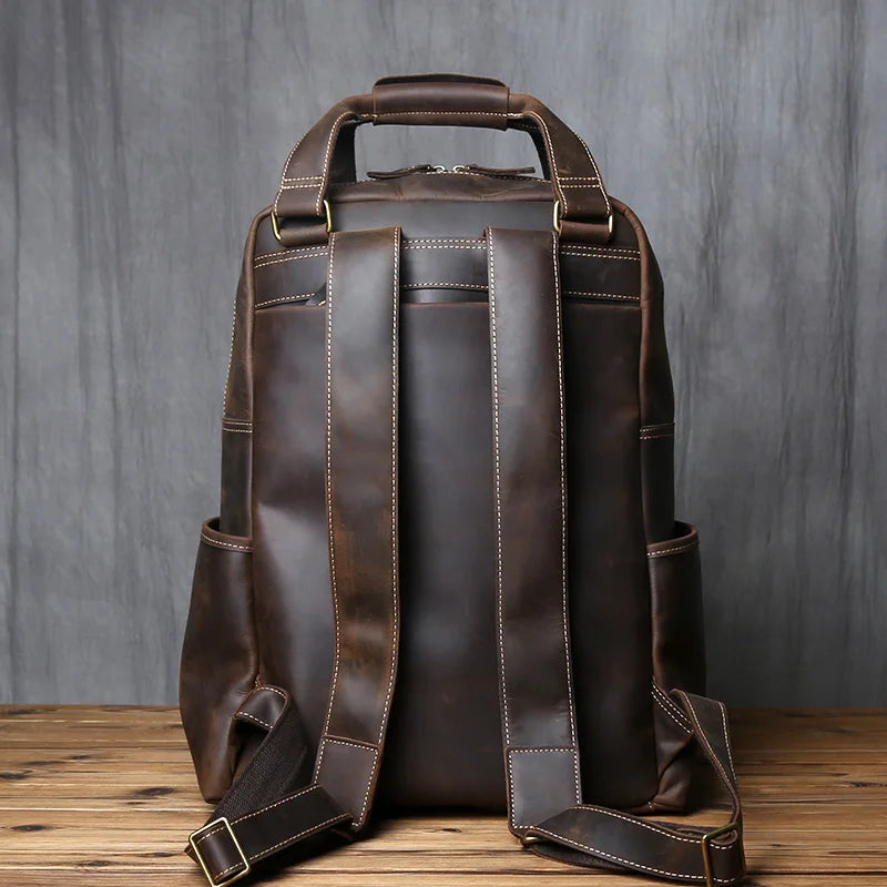 Large Capacity Retro Leather Men's Backpack for Travel & Work
