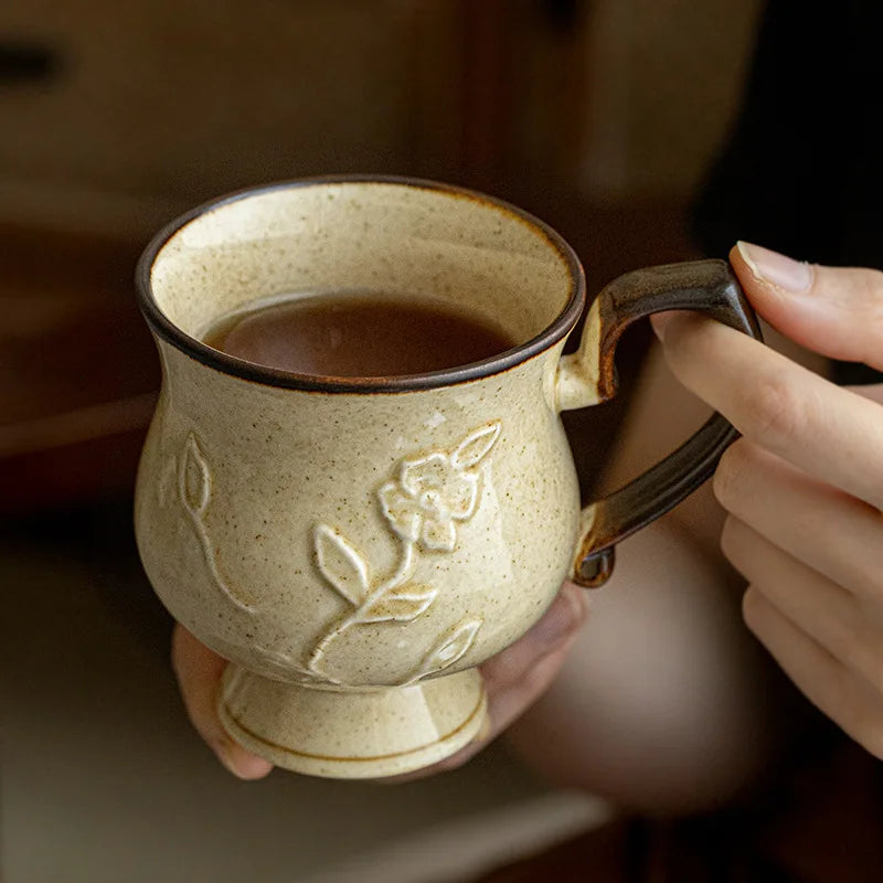 Medieval Relief Tall Ceramic Mug | Eco-Friendly Coffee & Water Cup