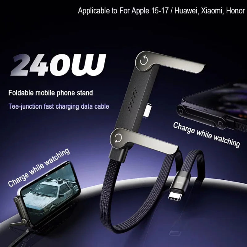 2-in-1 Type-C to Type-C Fast Charging Cable with Phone Stand
