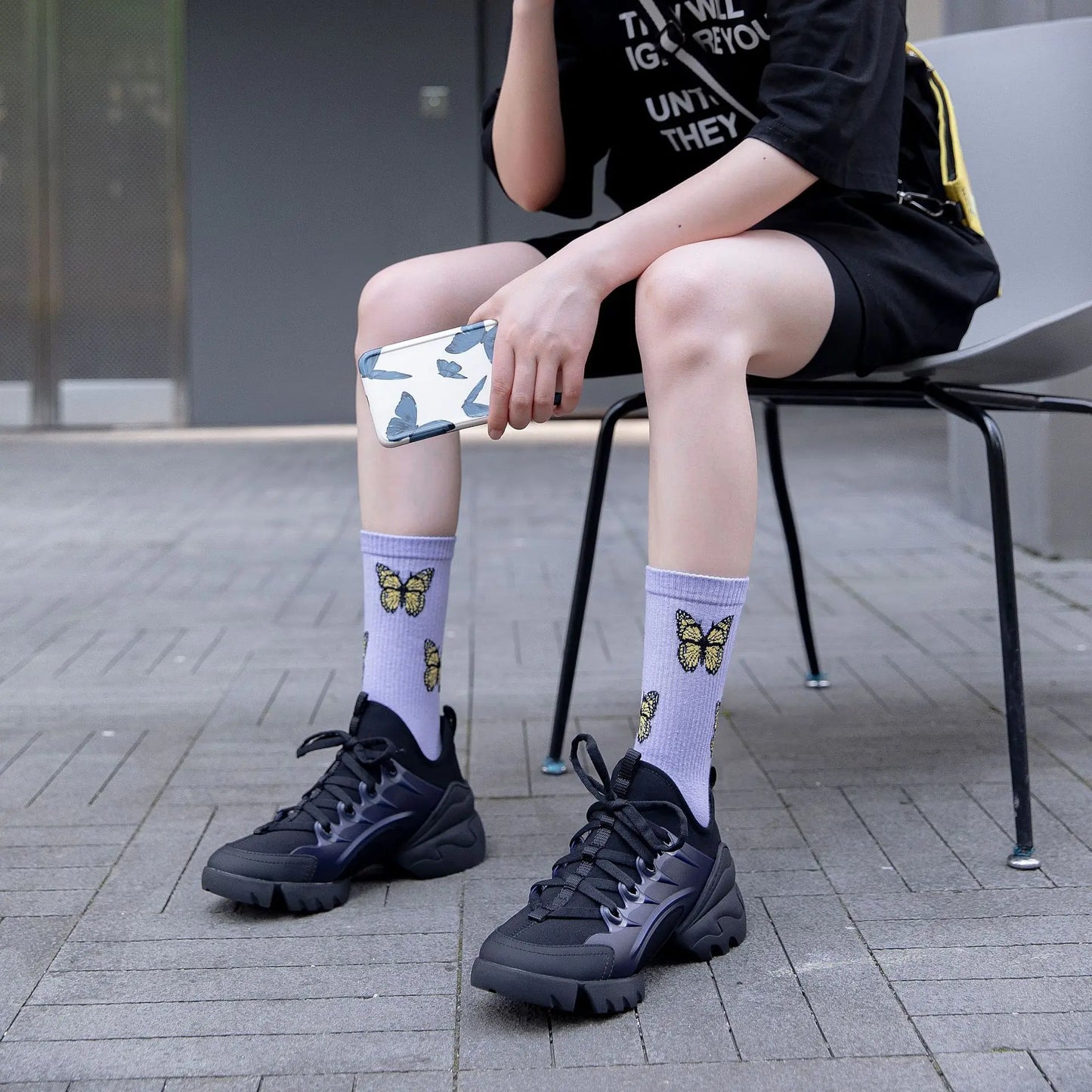 Stylish Butterfly Crew Socks for Women | Kawaii Streetwear Fashion