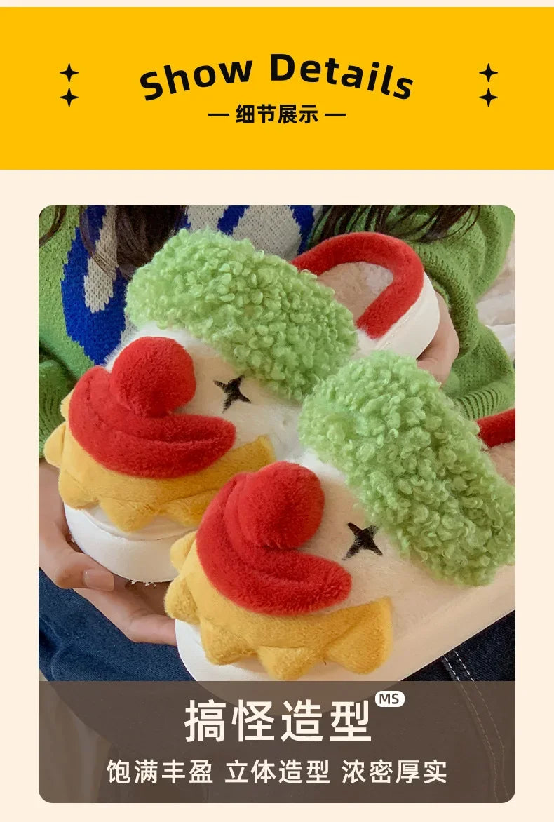 Funny Fluffy Platform Slippers | Cozy Cartoon Indoor/Outdoor Shoes