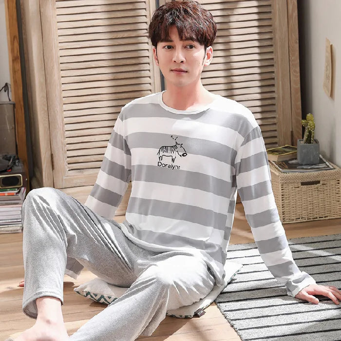 Men's Striped Long-Sleeved Pajamas | Comfortable Sleepwear Set