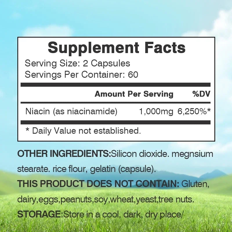 Niacinamide Vitamin B3 Capsules | Boost Brain & Heart Health