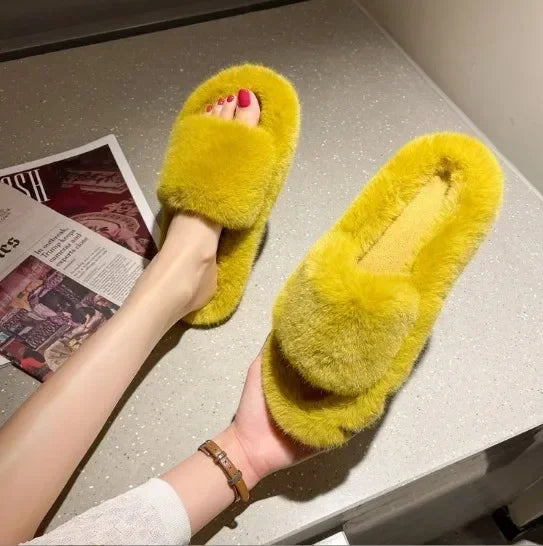 Cozy Double Fur Cross-Strap Plush Slippers | Warm Indoor Footwear