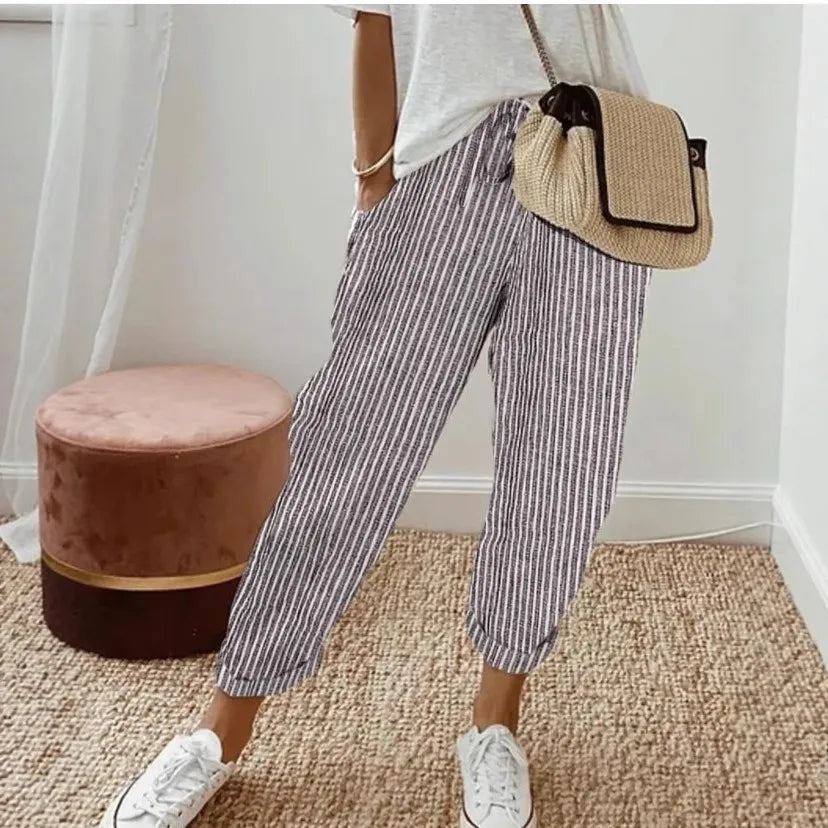Stylish Women's Loose Stripe Printed Casual Pants for Summer