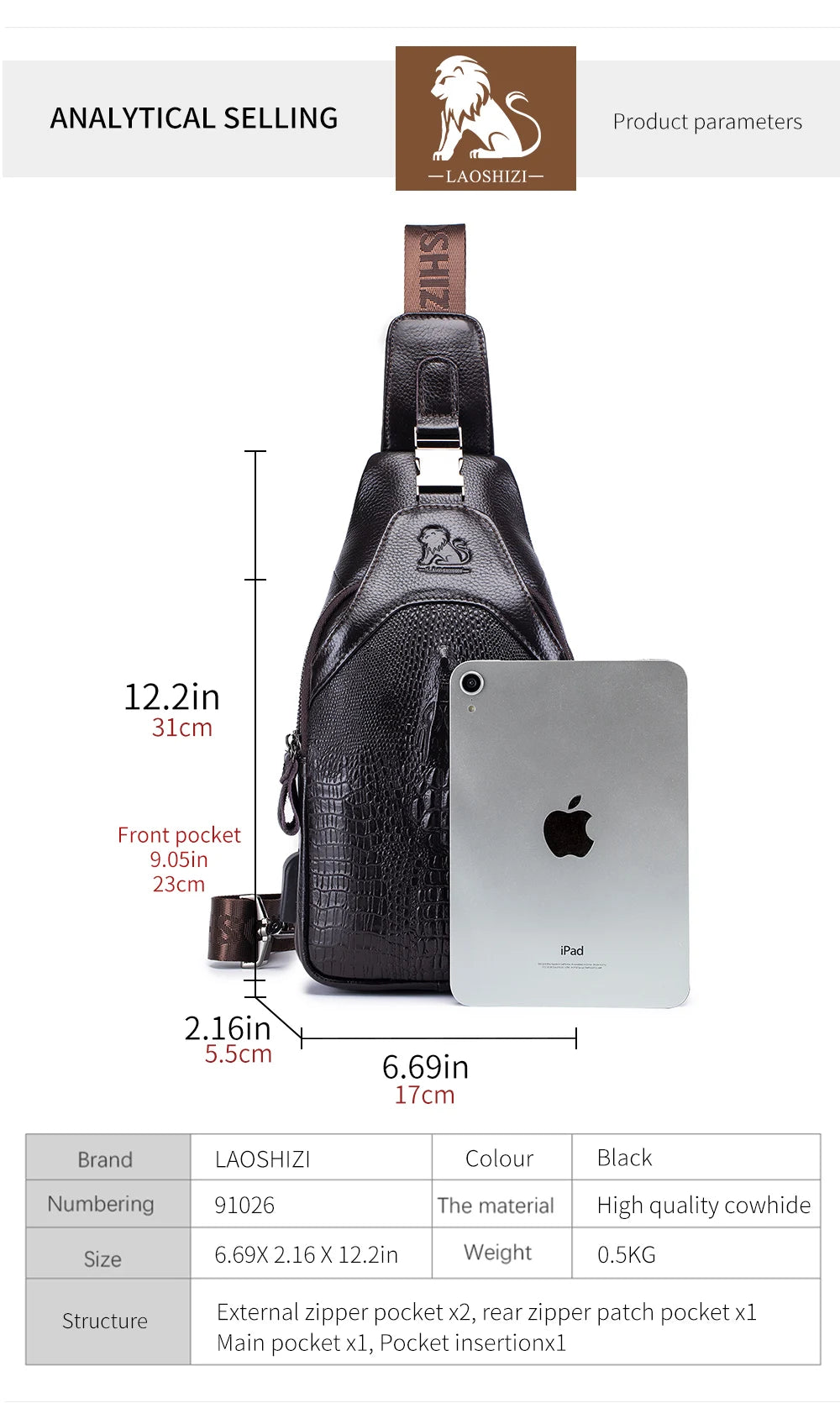 Men's Leather Crossbody Chest Bag | Multifunctional USB Bag